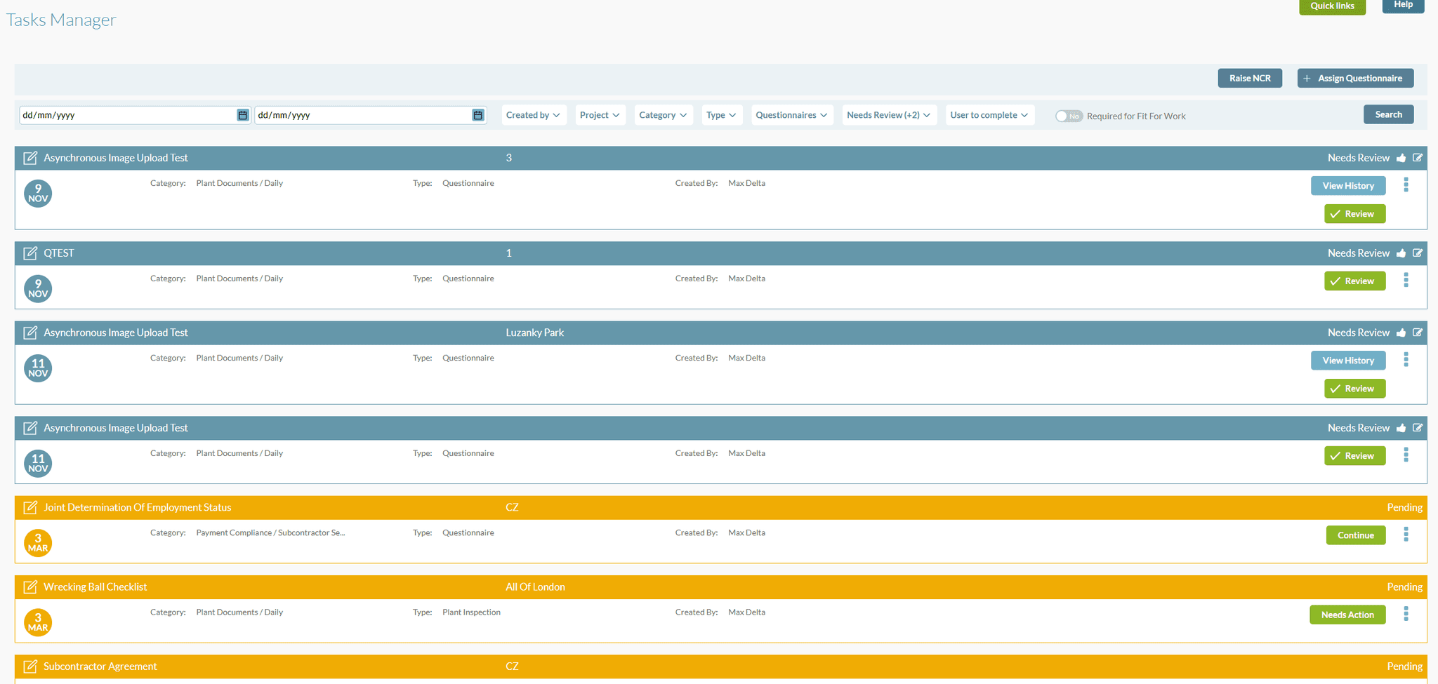 Redesignované rozhraní task manageru v aplikaci pro stavební společnost